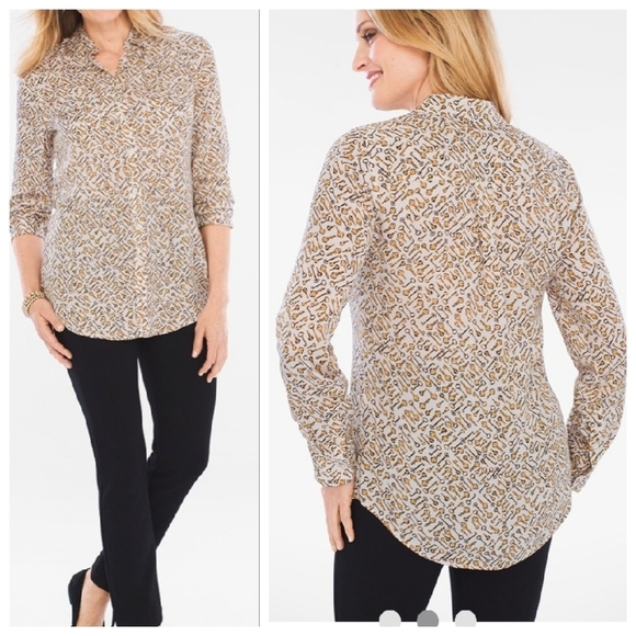 Chico's Keys Allover Print long-sleeve button down. Viscose. Chico's 0 (size 4) - Picture 13 of 16